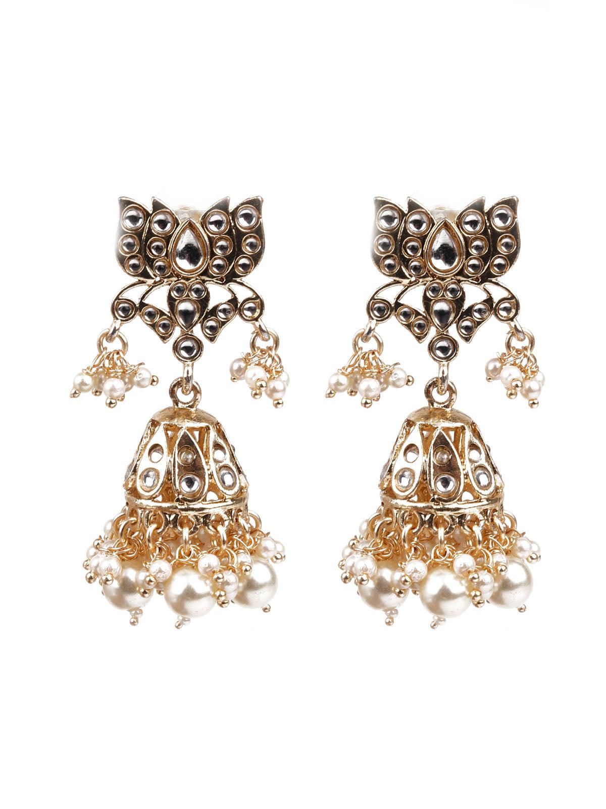 Women's Designer Gold And White Jhumki Earring