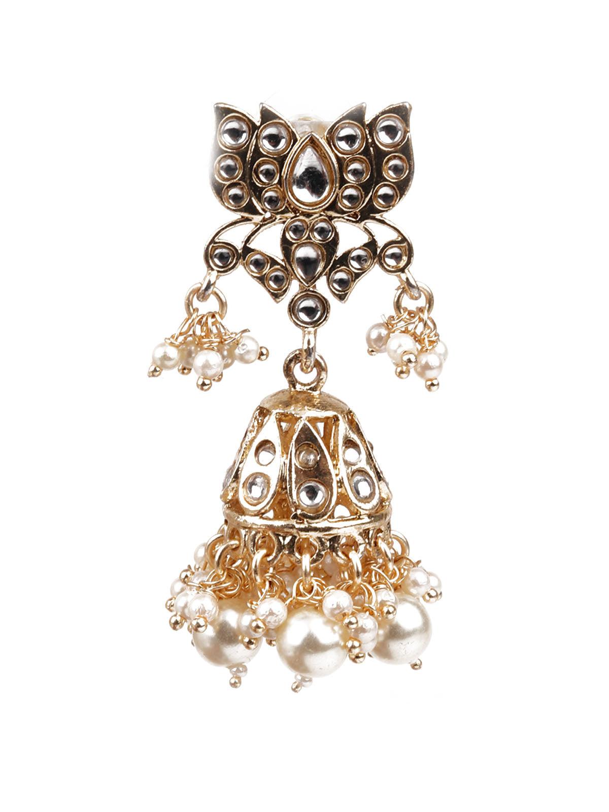 Women's Designer Gold And White Jhumki Earring