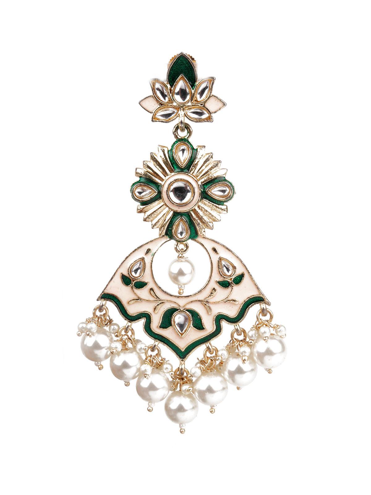 Women's Designer Green And Cream Dangler Earring