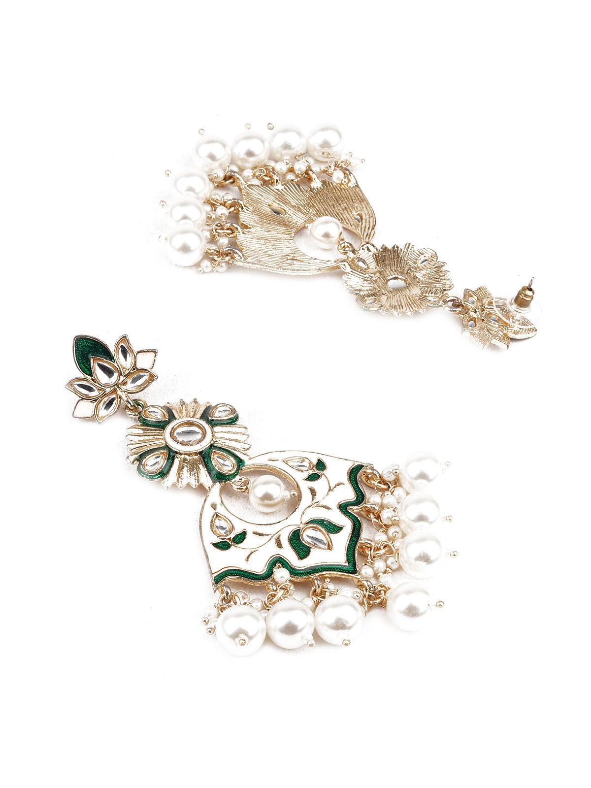 Women's Designer Green And Cream Dangler Earring