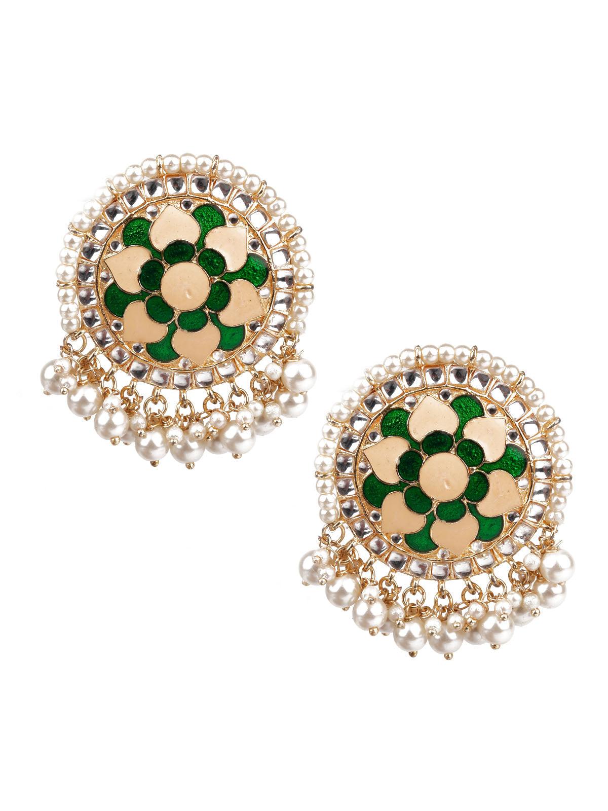 Women's Designer Green And Gold Big Studs For Wome