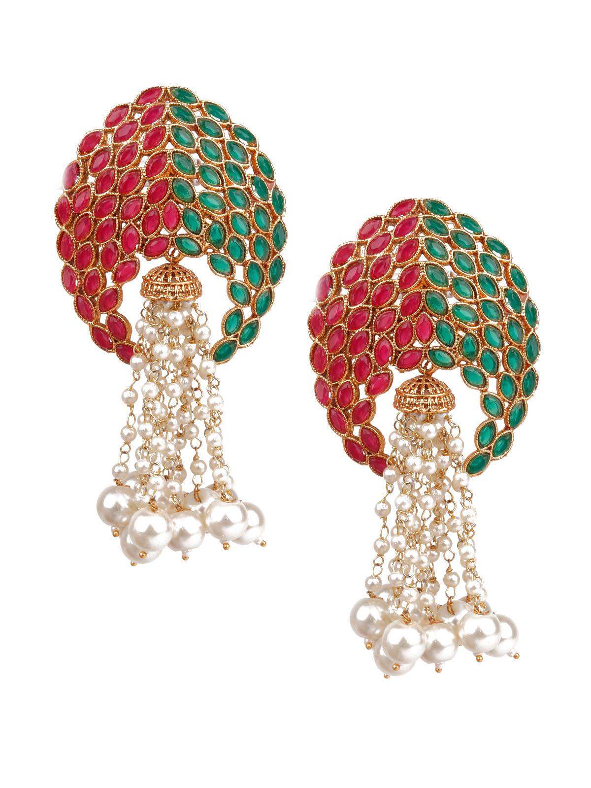 Women's Designer Green And Gold Big Studs For Wome