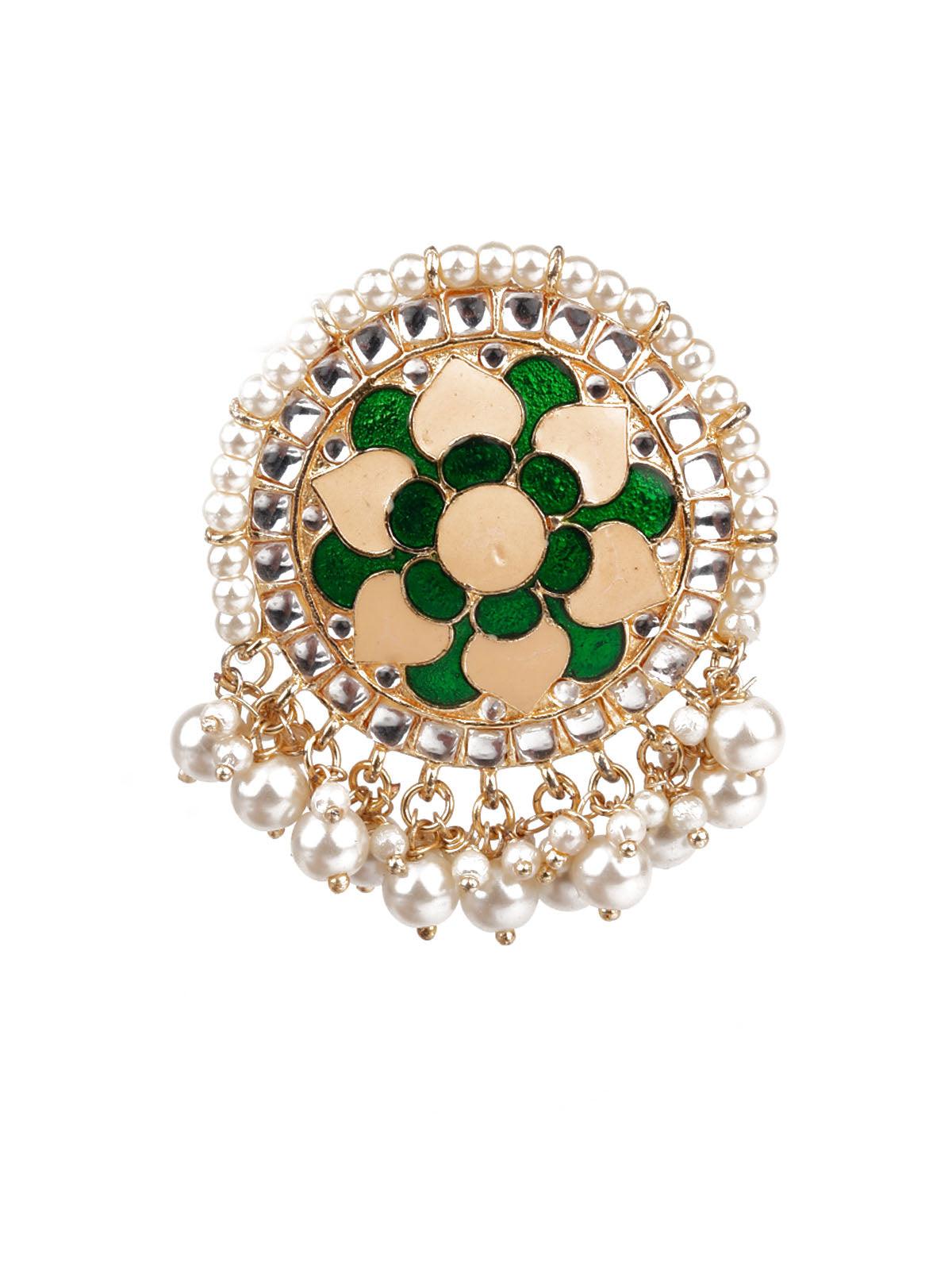 Women's Designer Green And Gold Big Studs For Wome