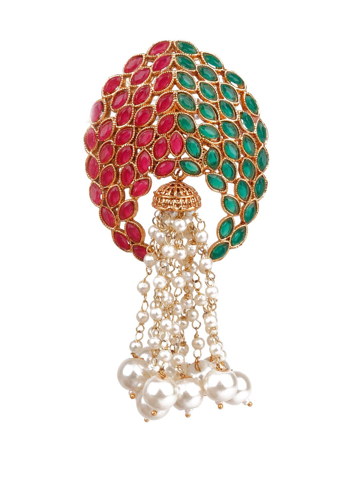Women's Designer Green And Gold Big Studs For Wome