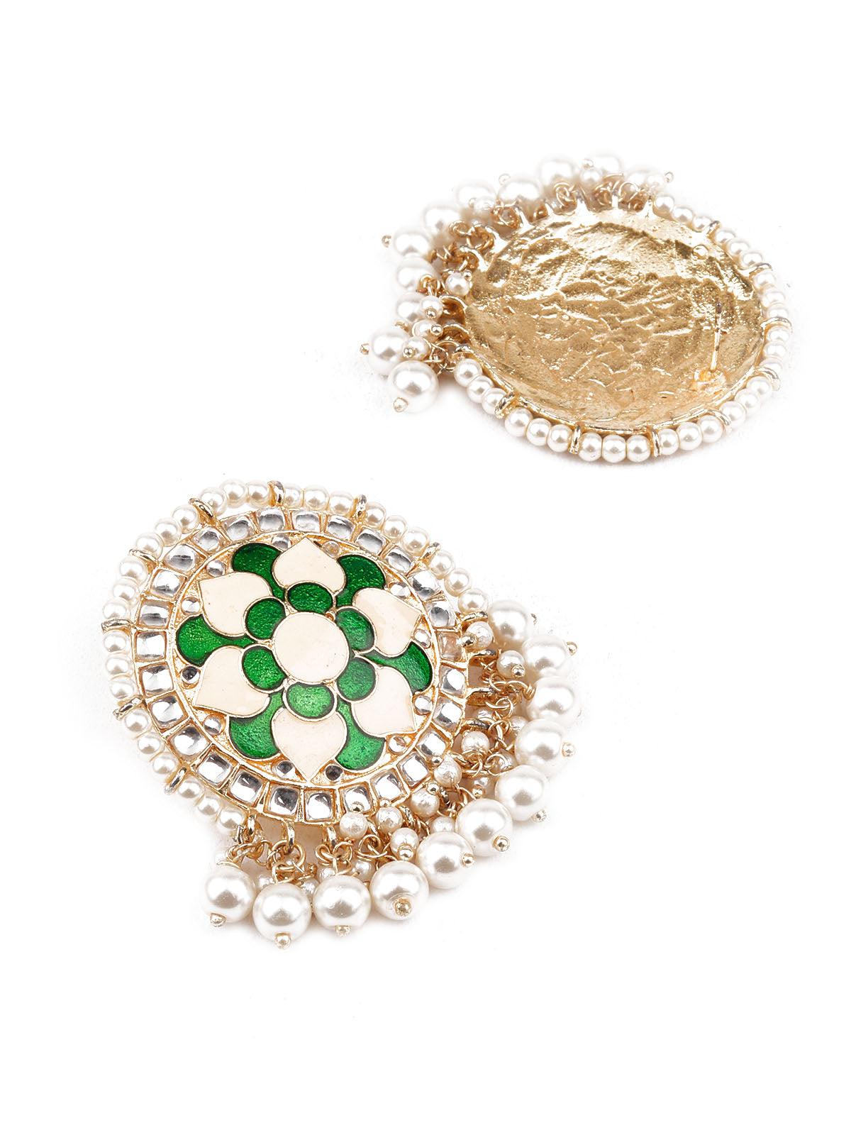 Women's Designer Green And Gold Big Studs For Wome