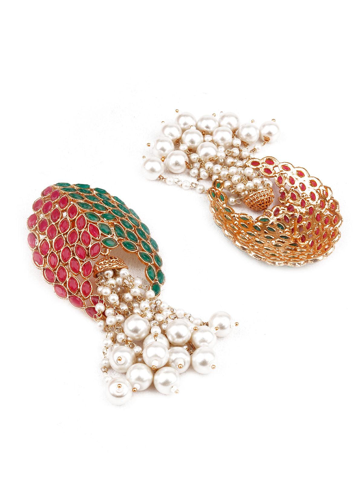 Women's Designer Green And Gold Big Studs For Wome