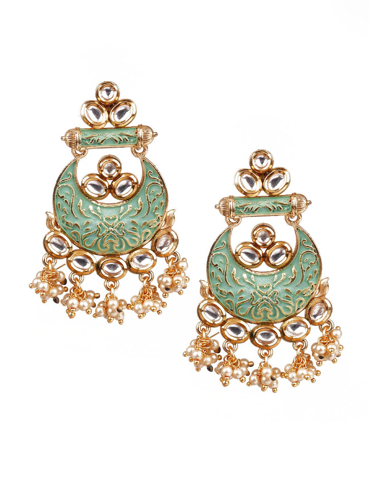 Women's Designer Green And Gold Chandbali Earring