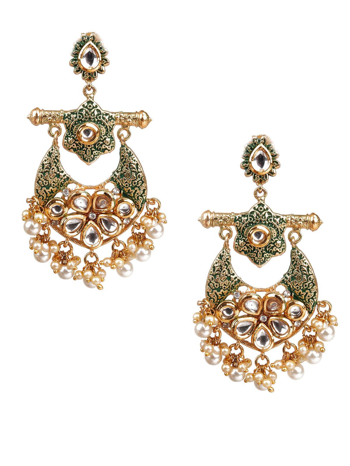 Women's Designer Green And Gold Dangle Earring