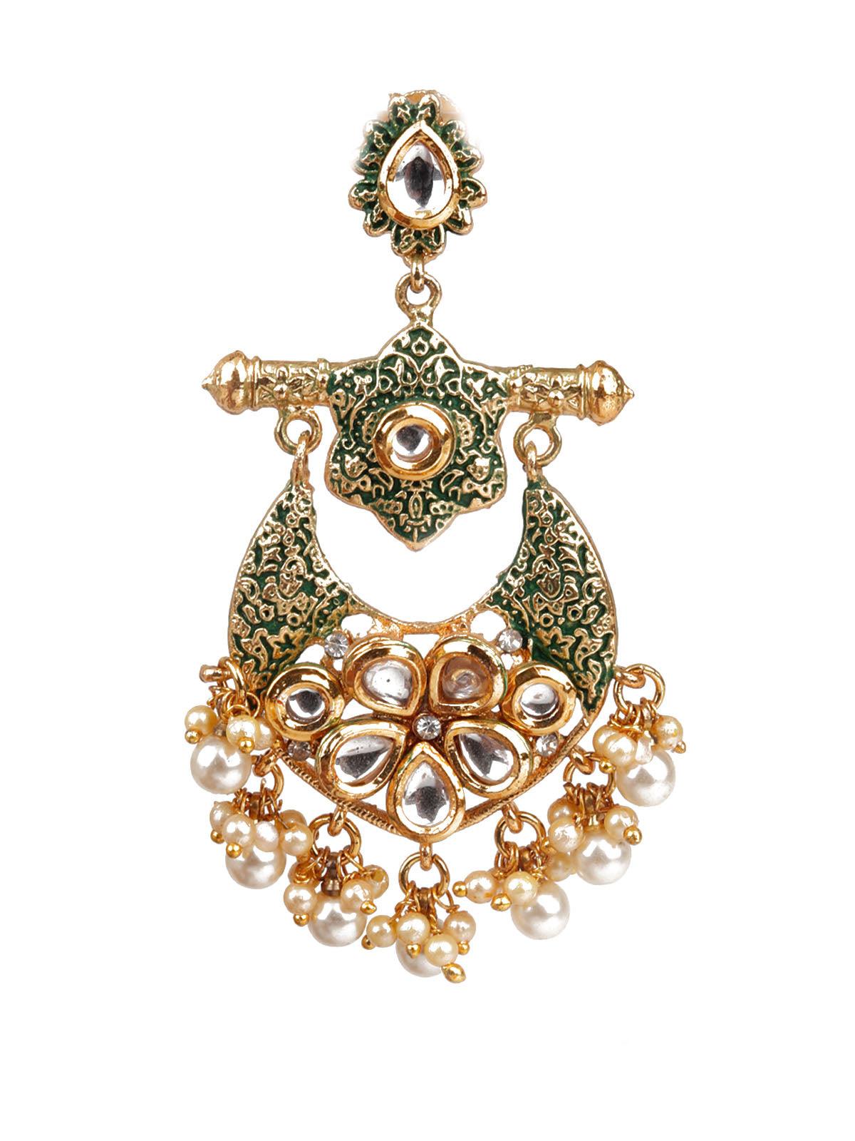 Women's Designer Green And Gold Dangle Earring