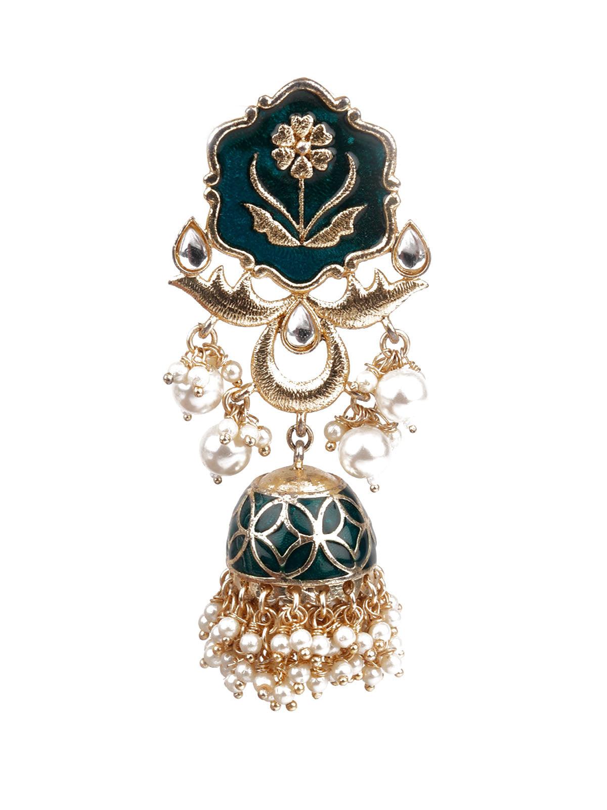 Women's Designer Green And Gold Dangle Jhumki Earring