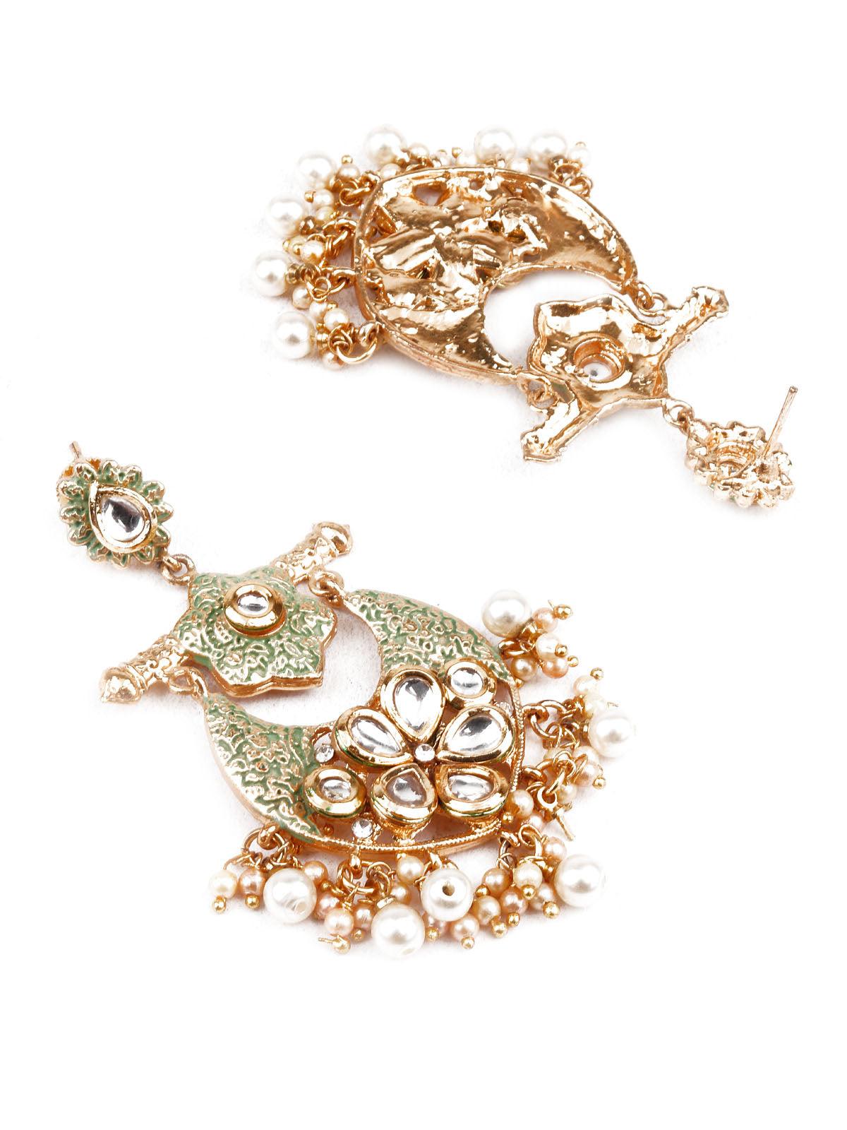 Women's Designer Green And Gold Dangler Chandbali Earring