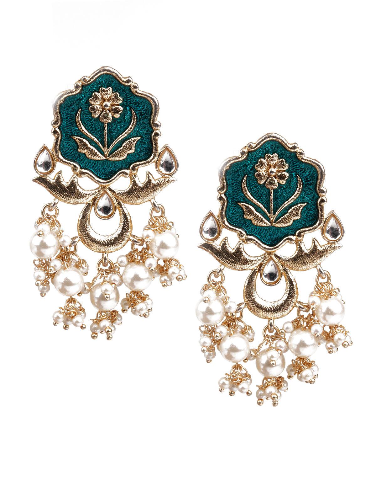 Women's Designer Green And Gold Dangler Earring