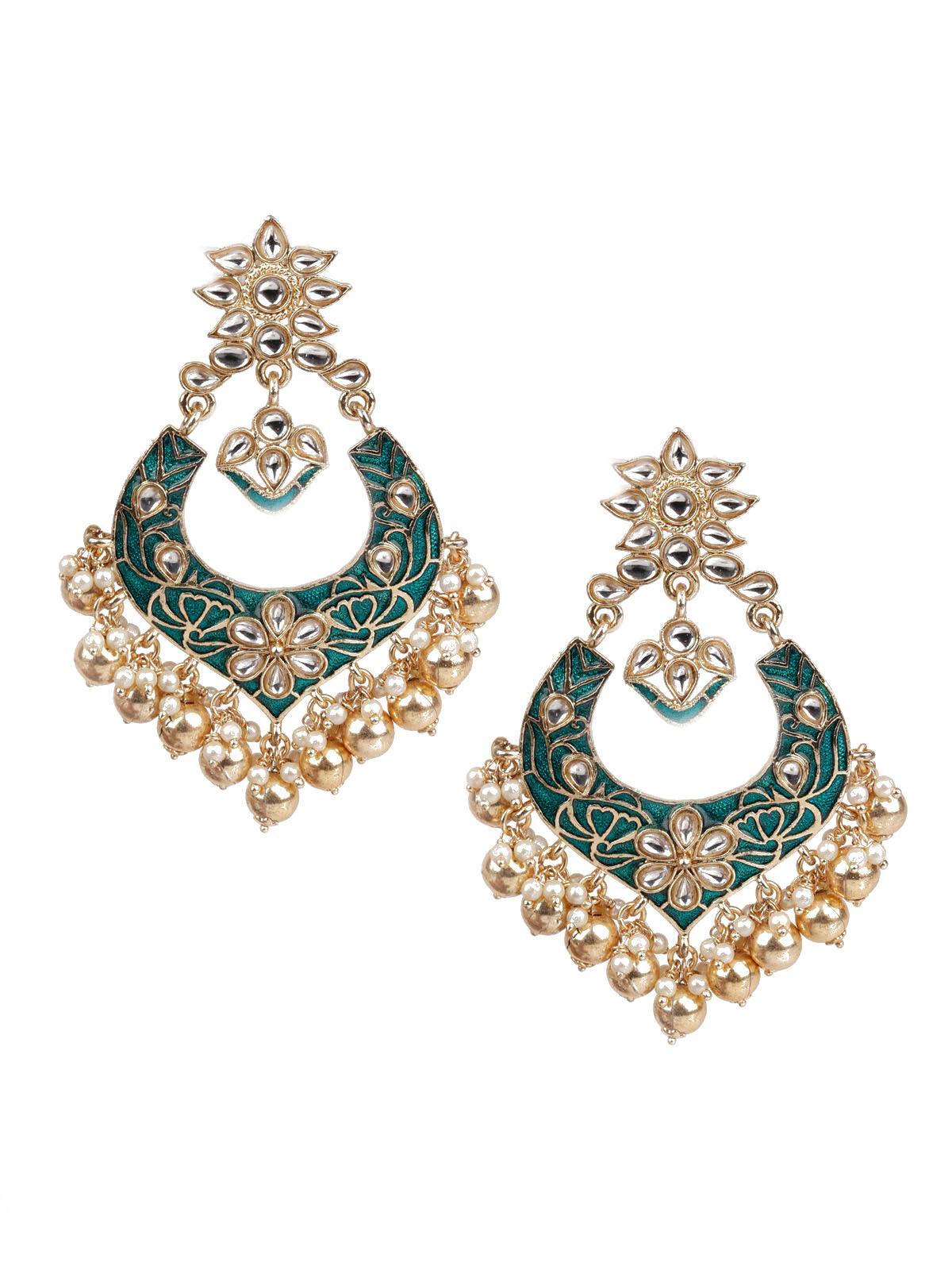 Women's Designer Green And Gold Danglers For Wome