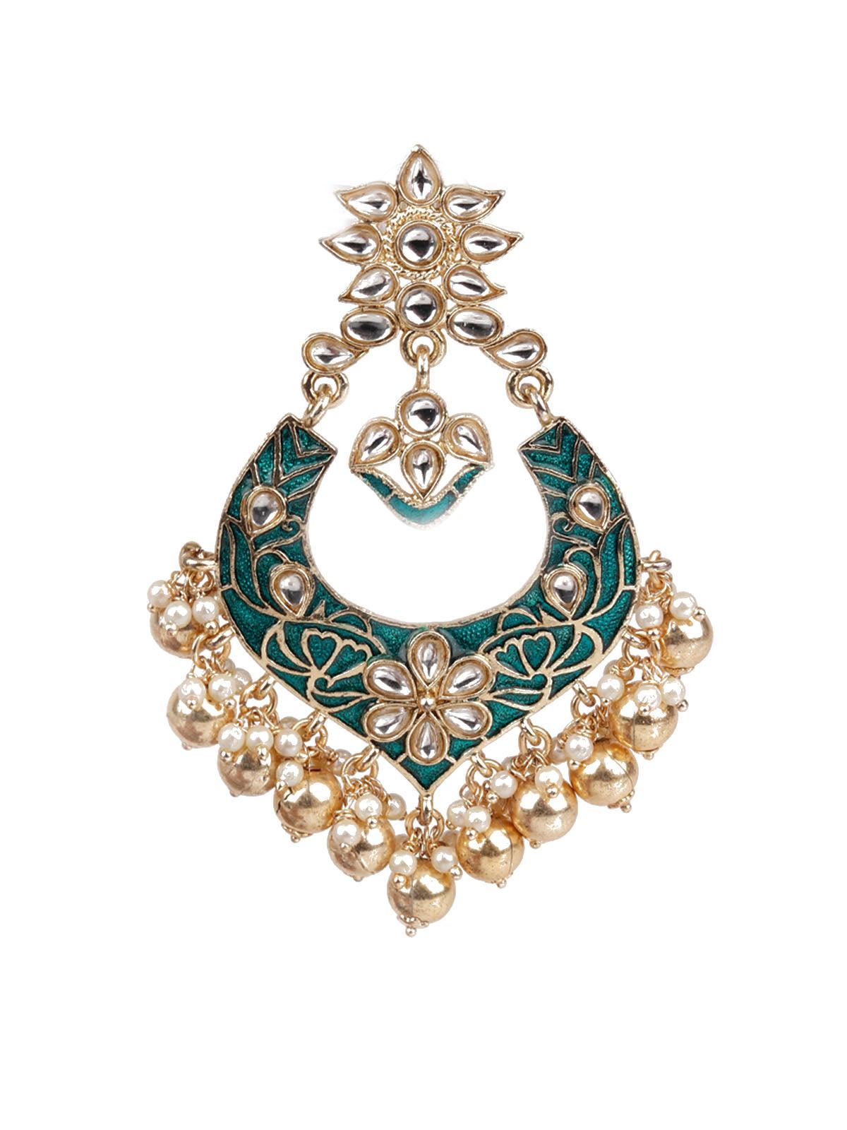 Women's Designer Green And Gold Danglers For Wome
