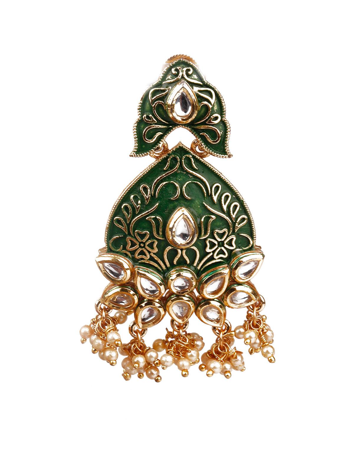 Women's Designer Green And Gold Danglers For Wome