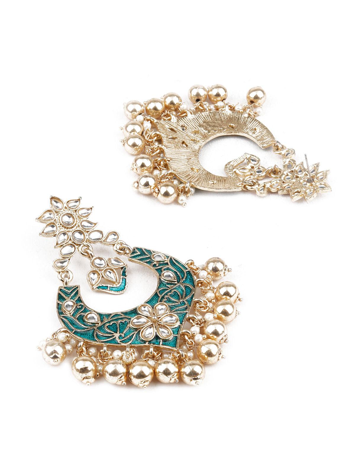 Women's Designer Green And Gold Danglers For Wome