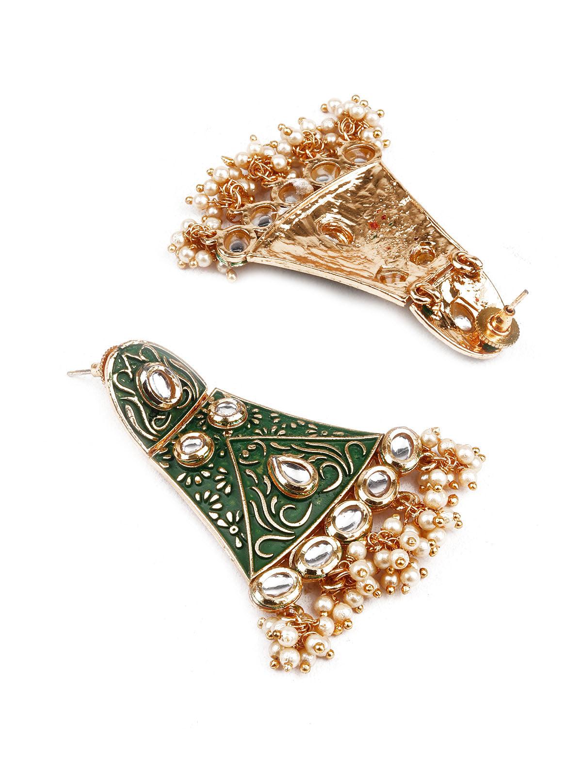 Women's Designer Green And Gold Danglers For Wome