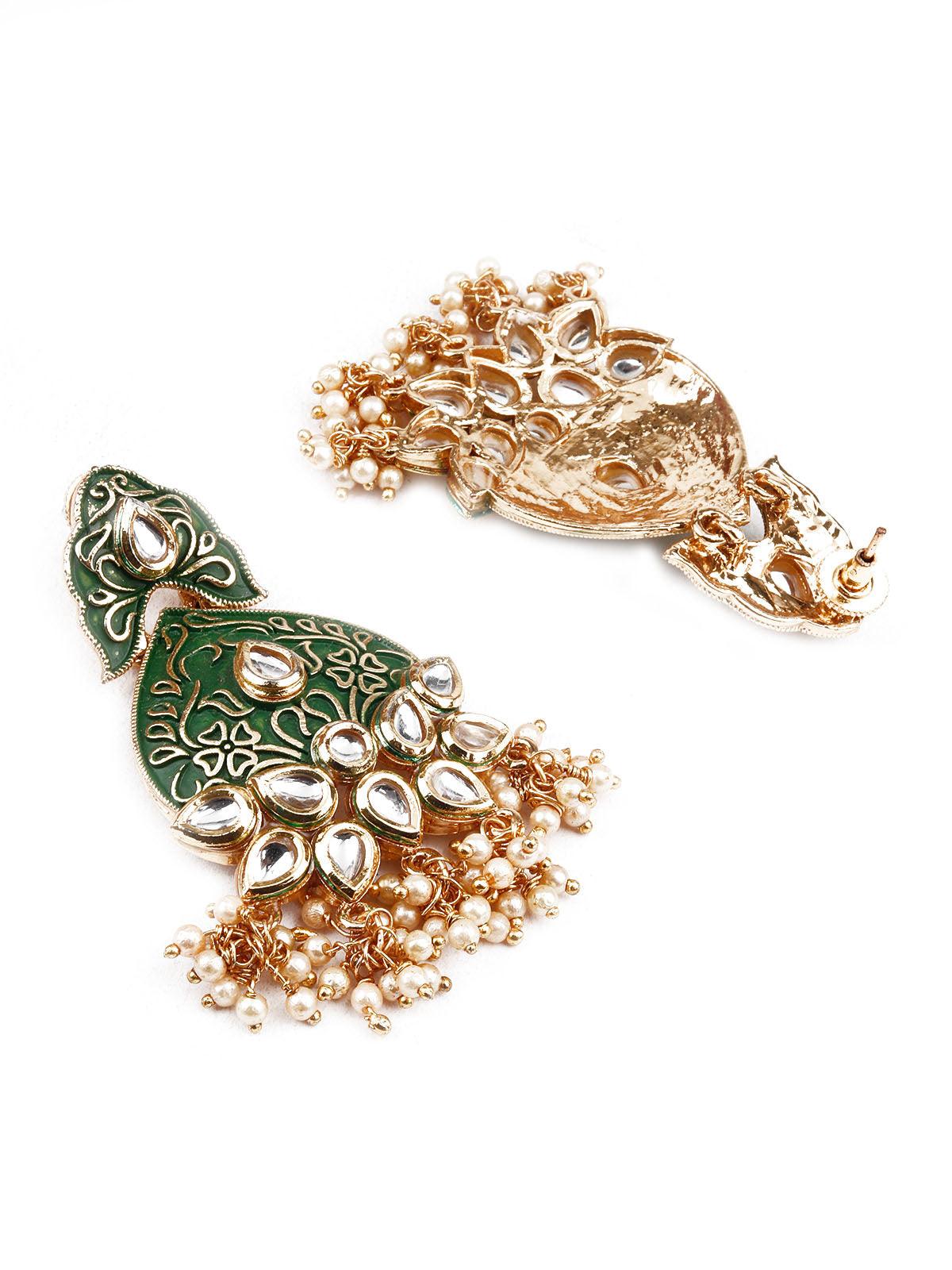 Women's Designer Green And Gold Danglers For Wome