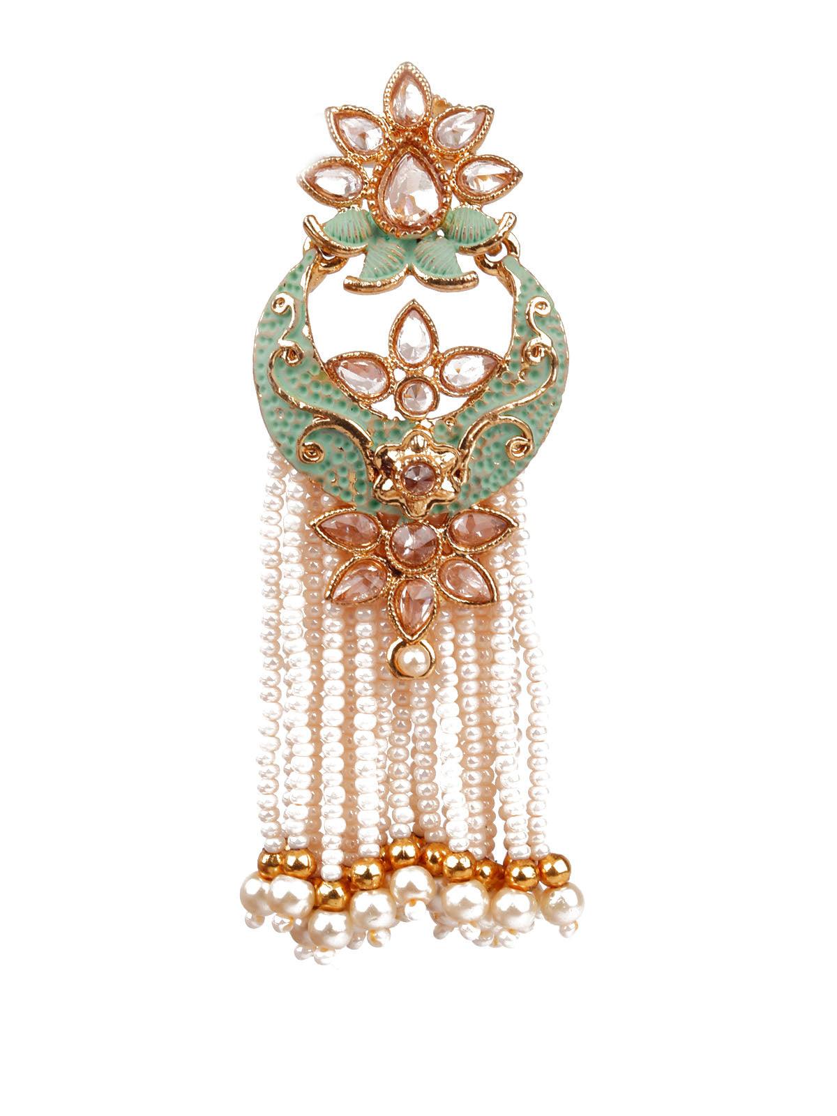 Women's Designer Green And Gold Meenakari Chandbali Earrings For Wome