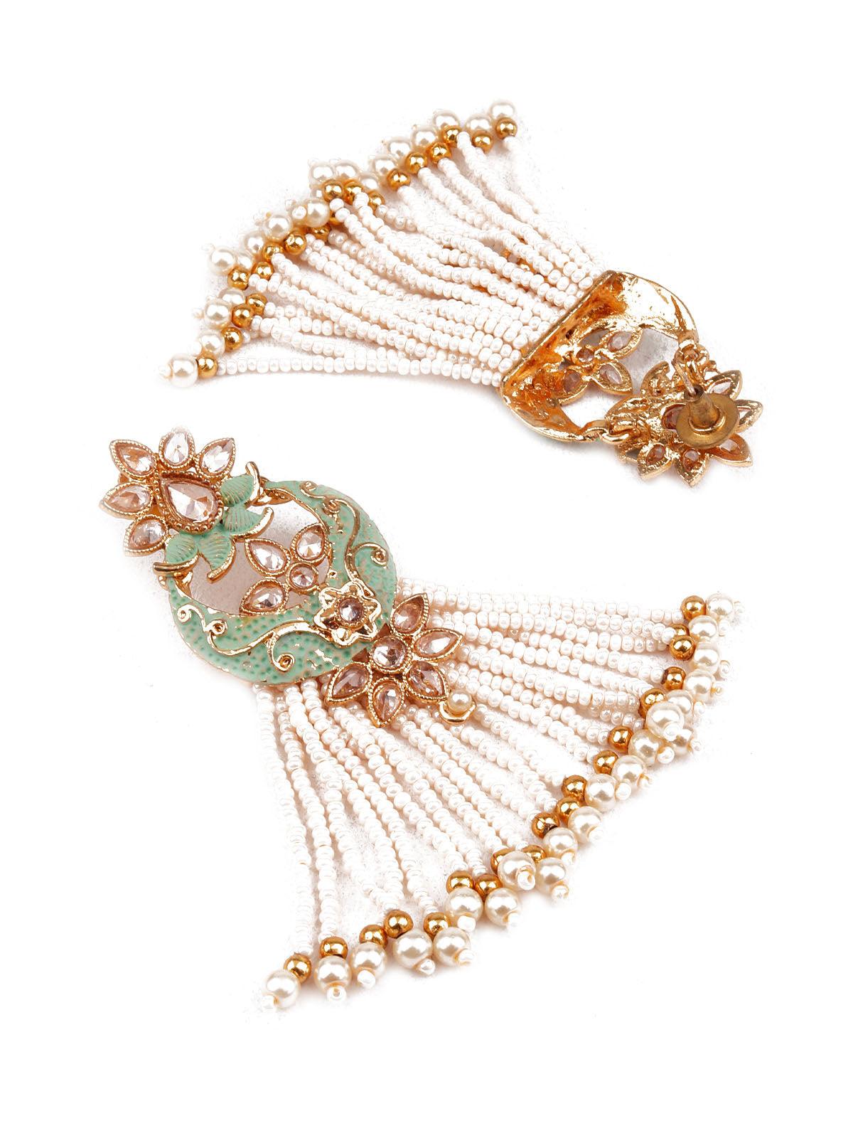 Women's Designer Green And Gold Meenakari Chandbali Earrings For Wome