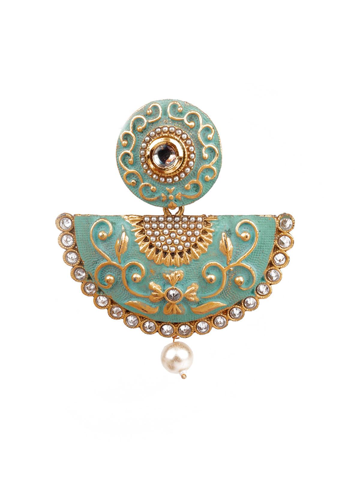 Women's Designer Green And Gold Meenakari Danglers For Wome