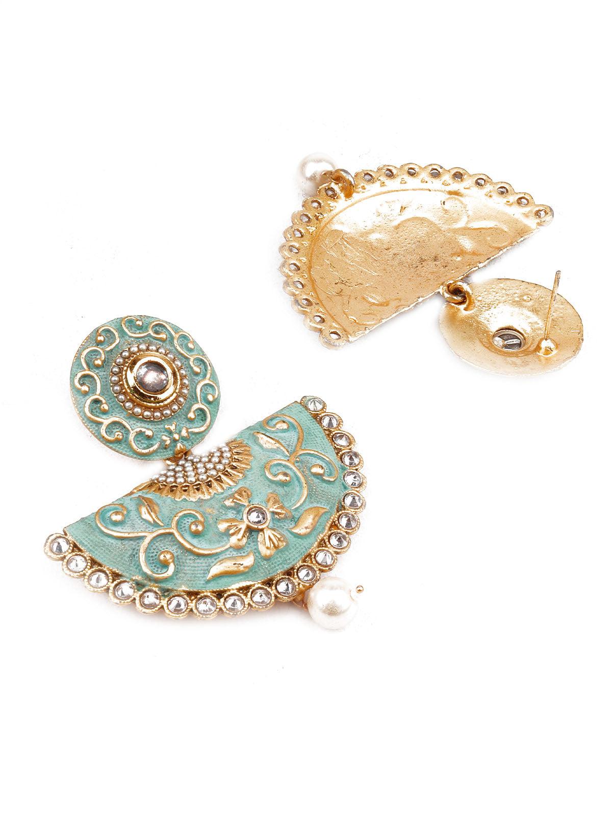 Women's Designer Green And Gold Meenakari Danglers For Wome