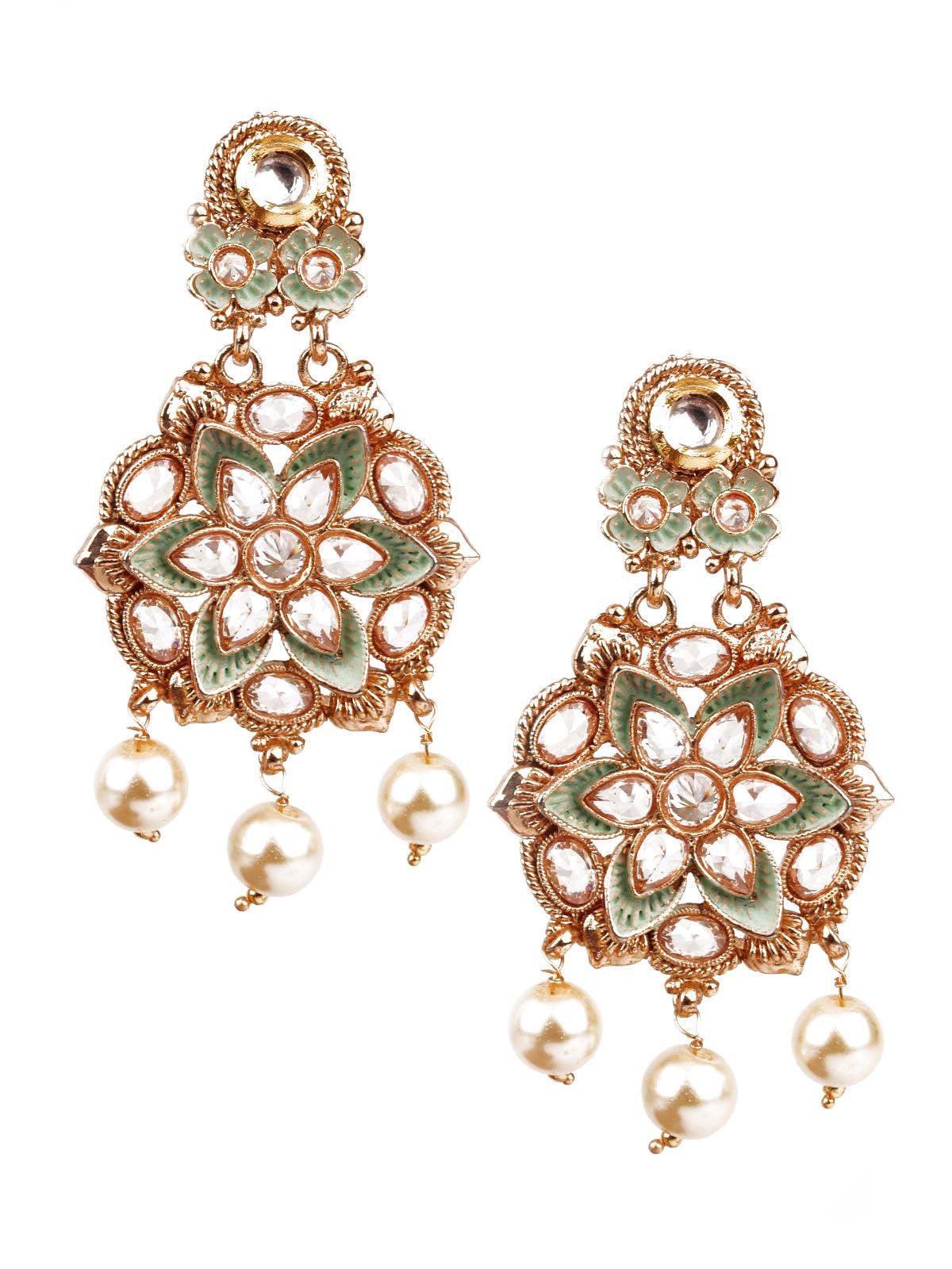Women's Designer Green Meenakari Dangler Earring