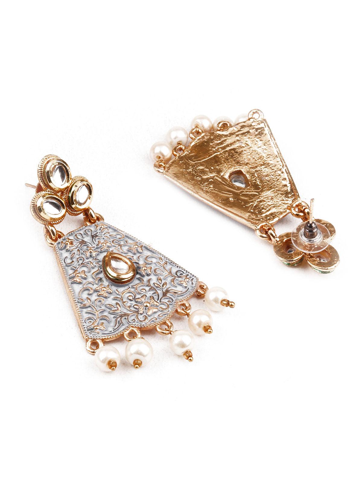 Women's Designer Grey And Gold Dangler Earring