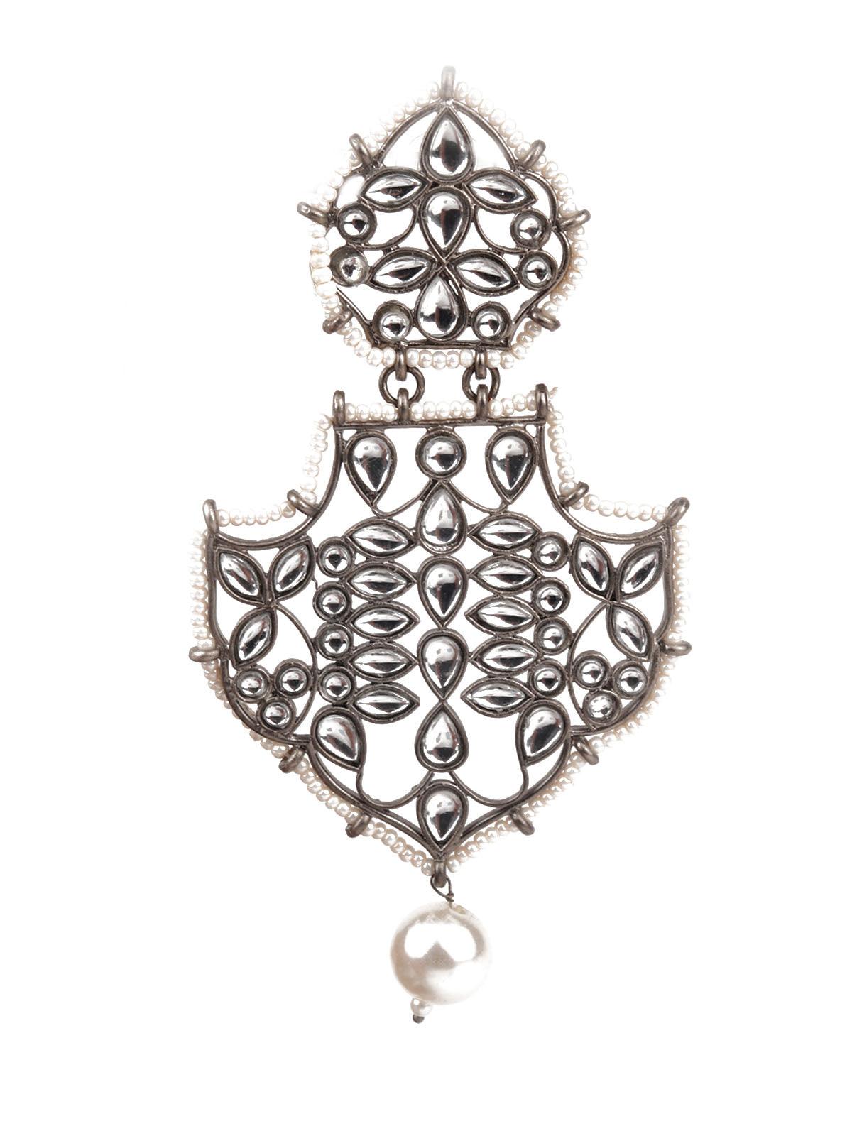 Women's Designer Grey And White Dangler Earring