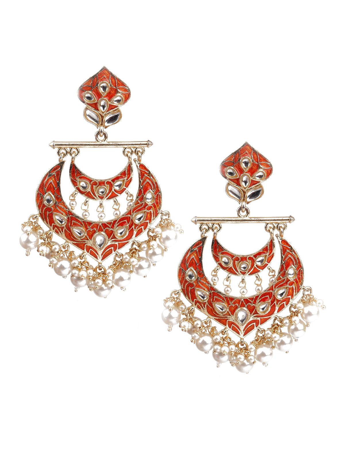 Women's Designer Orange And Gold Dangle Earrings For Wome
