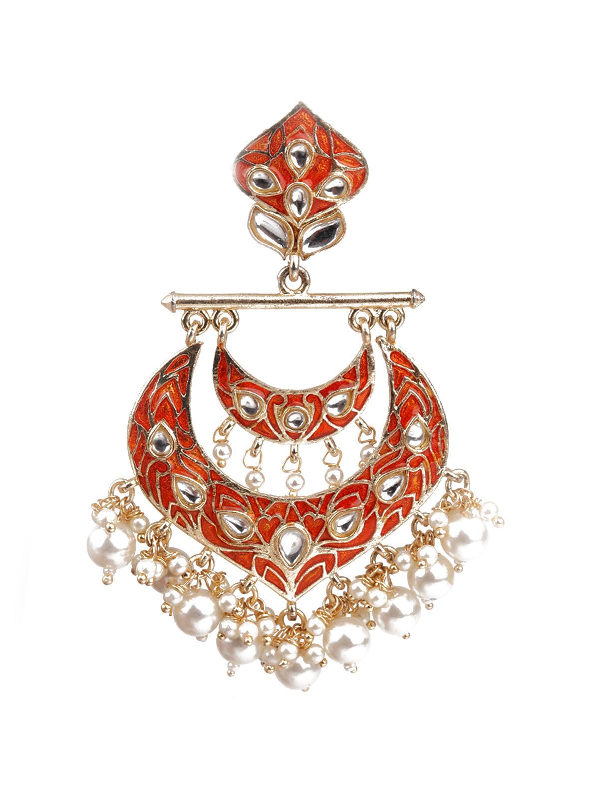 Women's Designer Orange And Gold Dangle Earrings For Wome