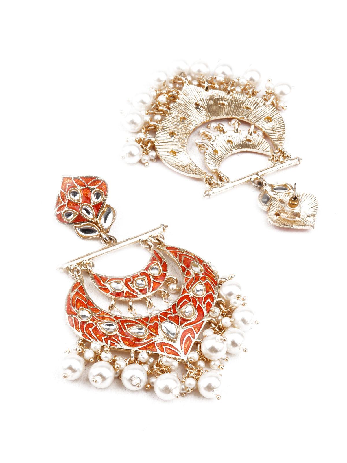 Women's Designer Orange And Gold Dangle Earrings For Wome