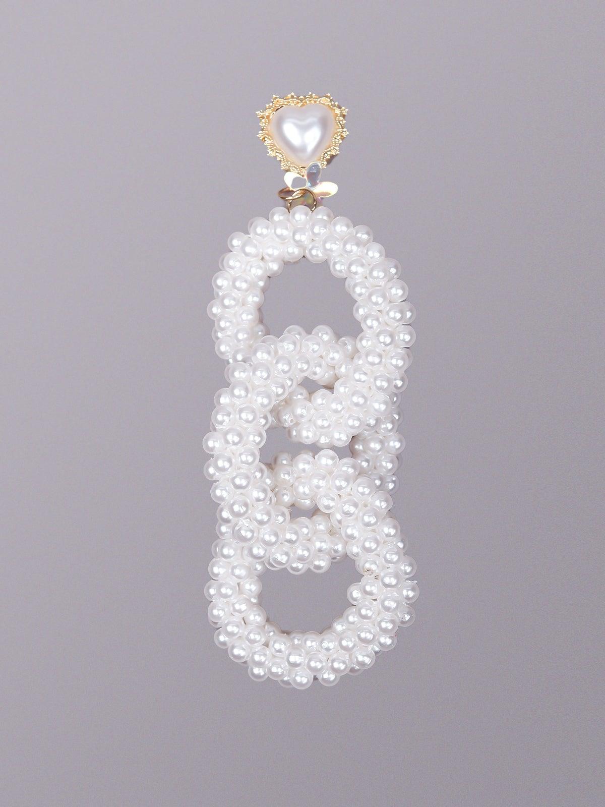 Women's Designer Overlapping White Beaded Hoop Earring