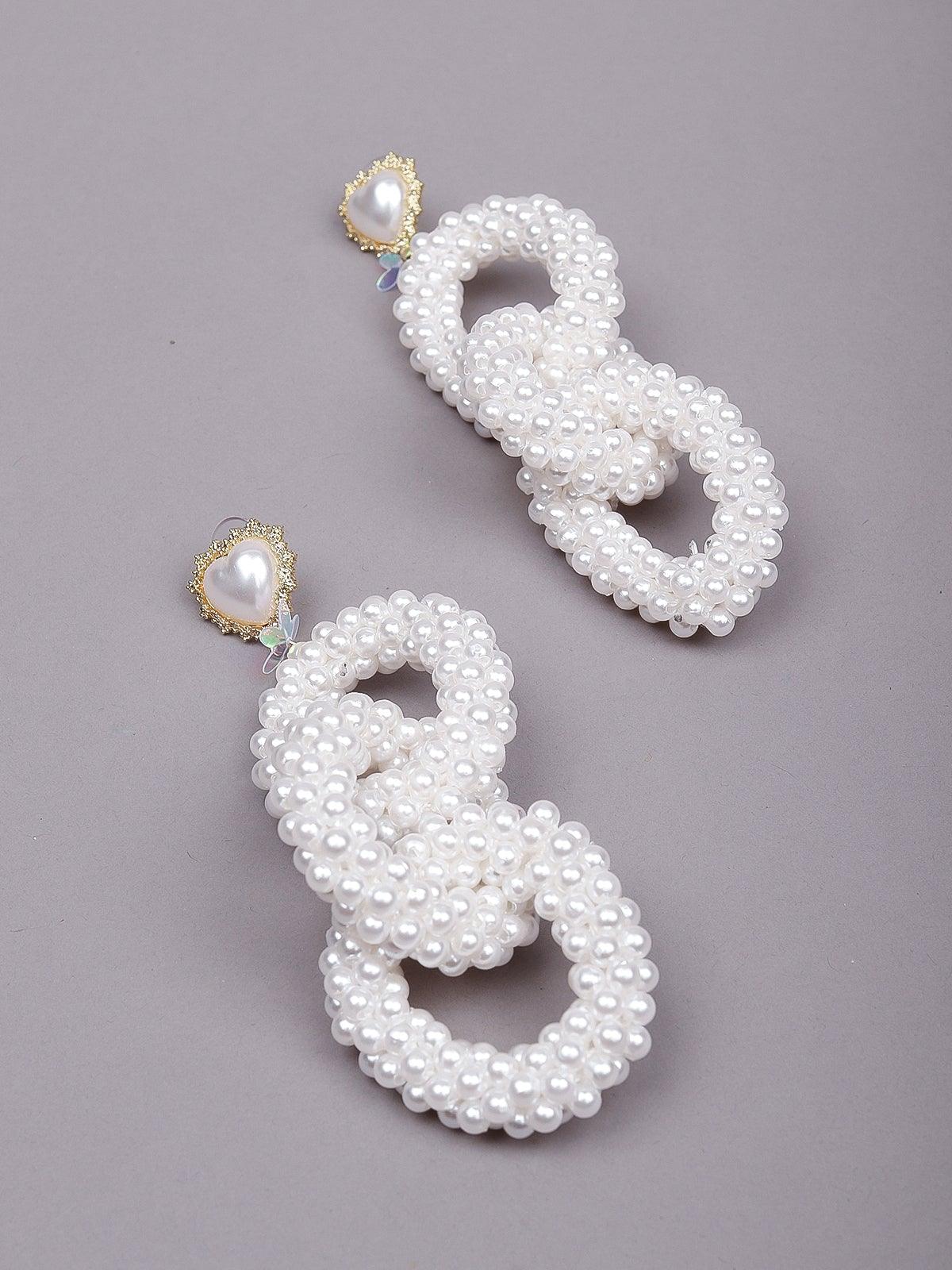 Women's Designer Overlapping White Beaded Hoop Earring