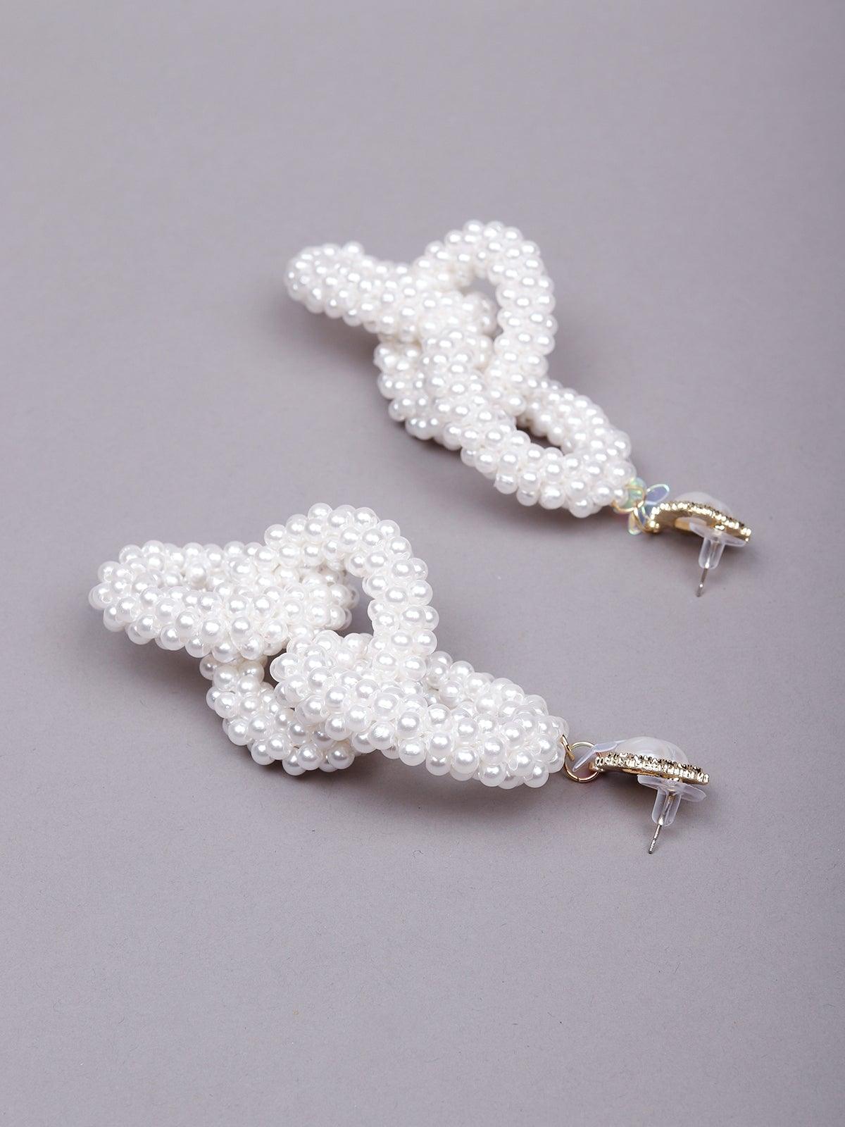 Women's Designer Overlapping White Beaded Hoop Earring