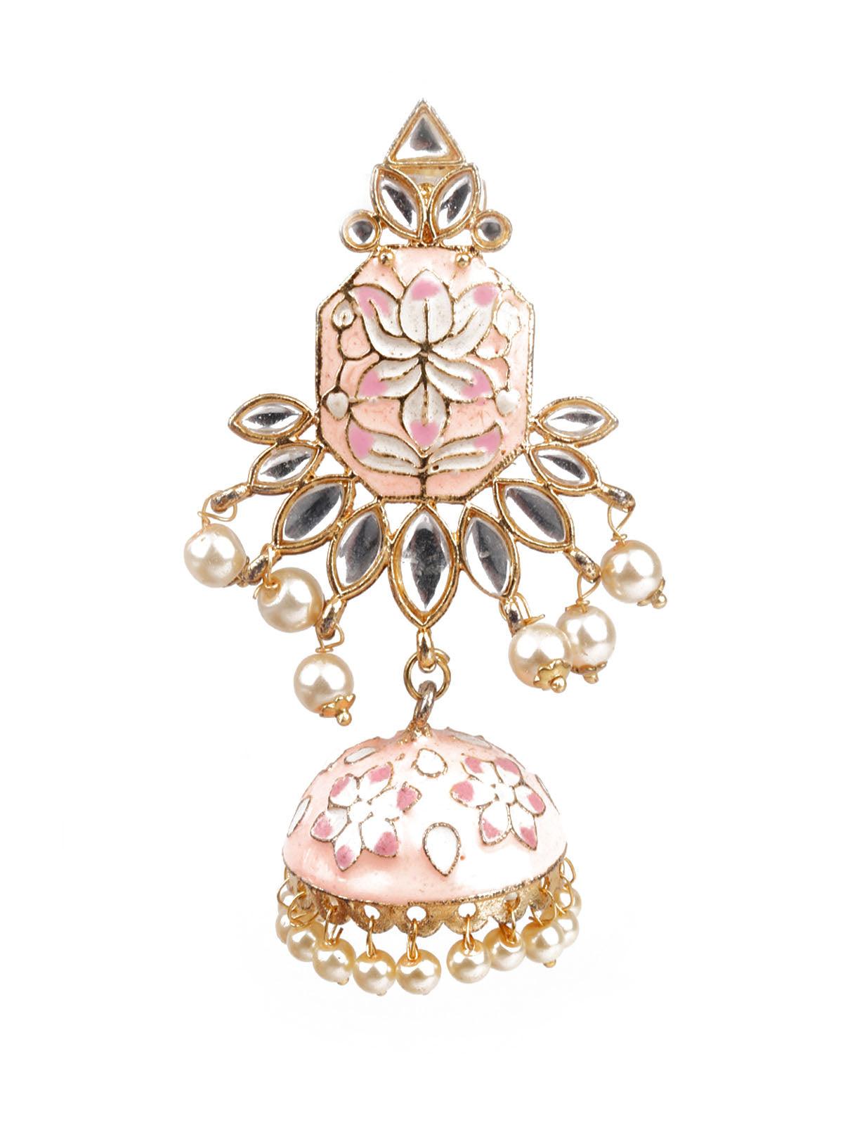Women's Designer Peach And Gold Dangler Jhumki Earring