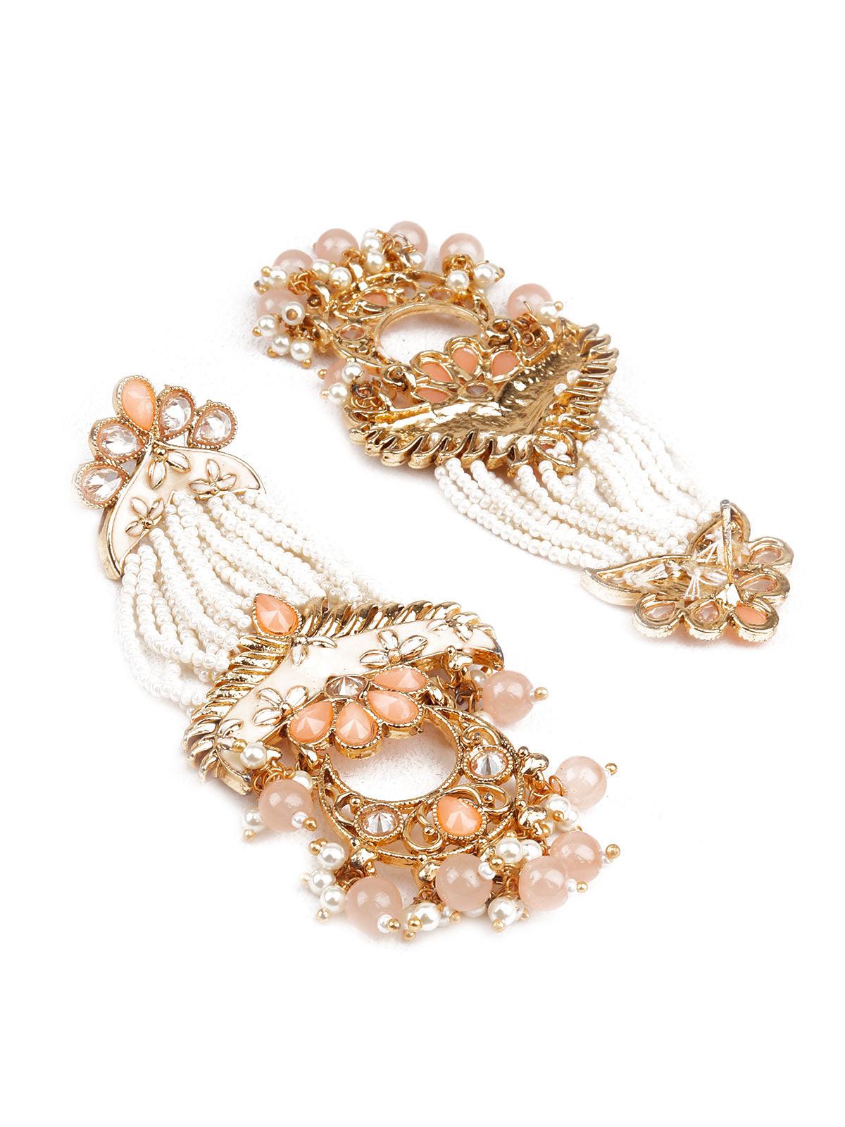 Women's Designer Peach And White Dangle Earring