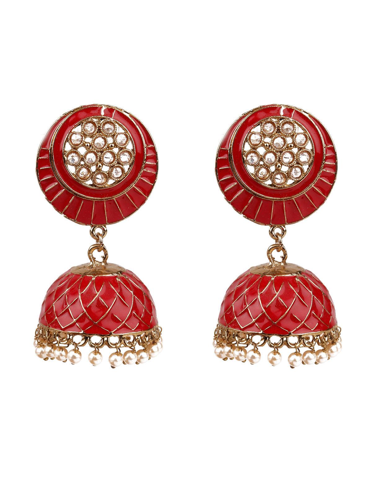 Women's Designer Red And Gold Big Jhumkis For Wome
