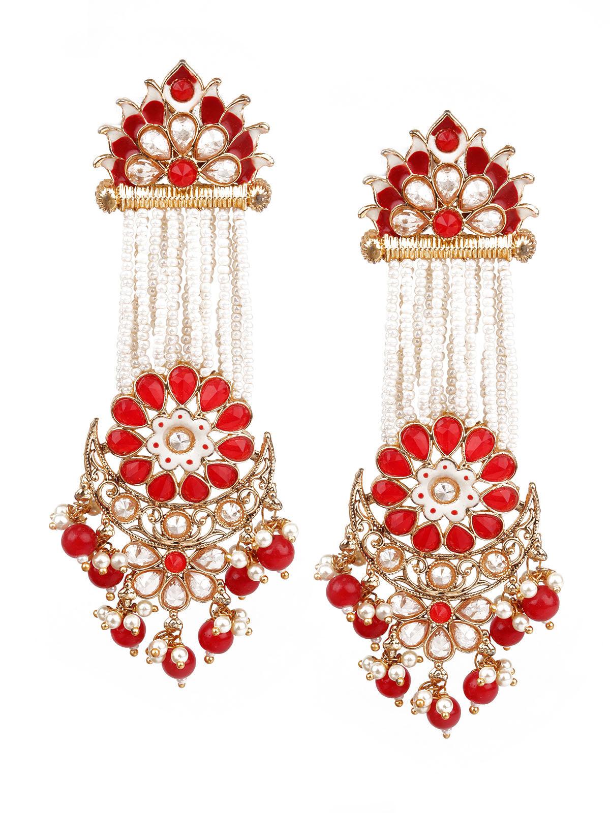 Women's Designer Red And Gold Chandbali Earring