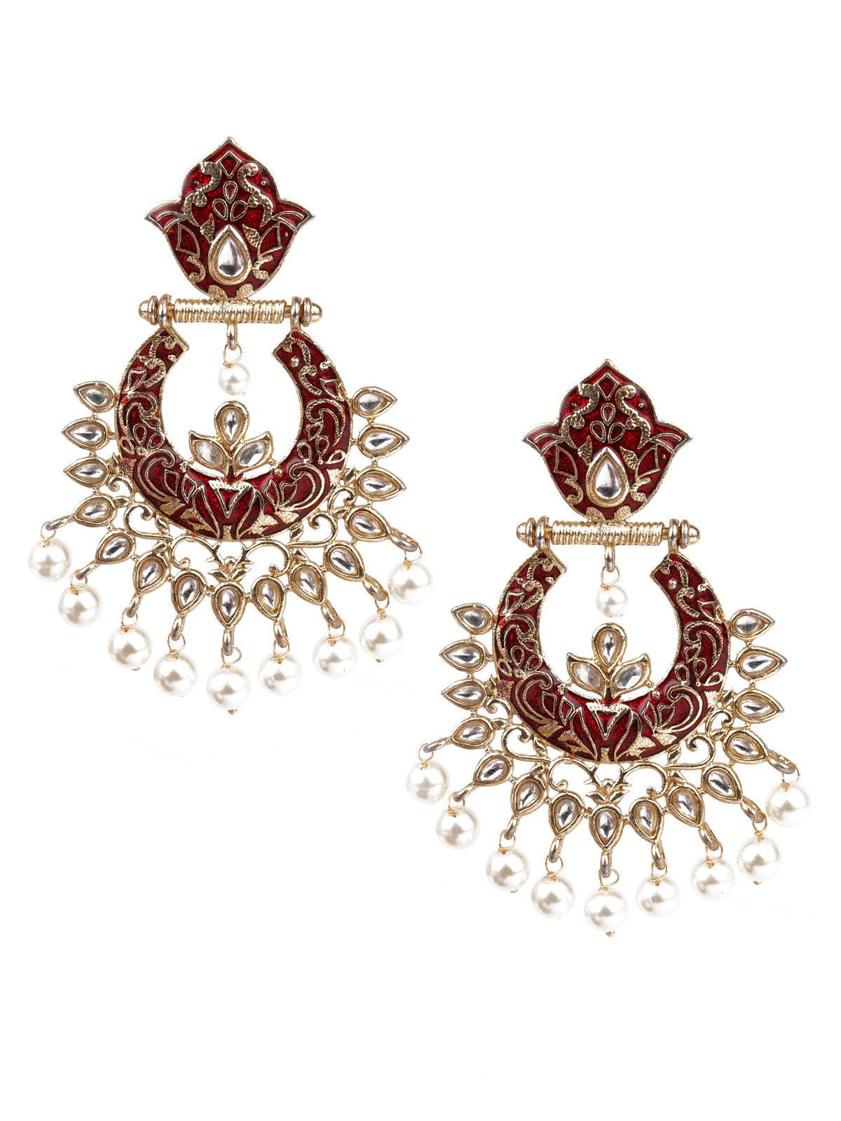 Women's Designer Red And Gold Chandbali Earring
