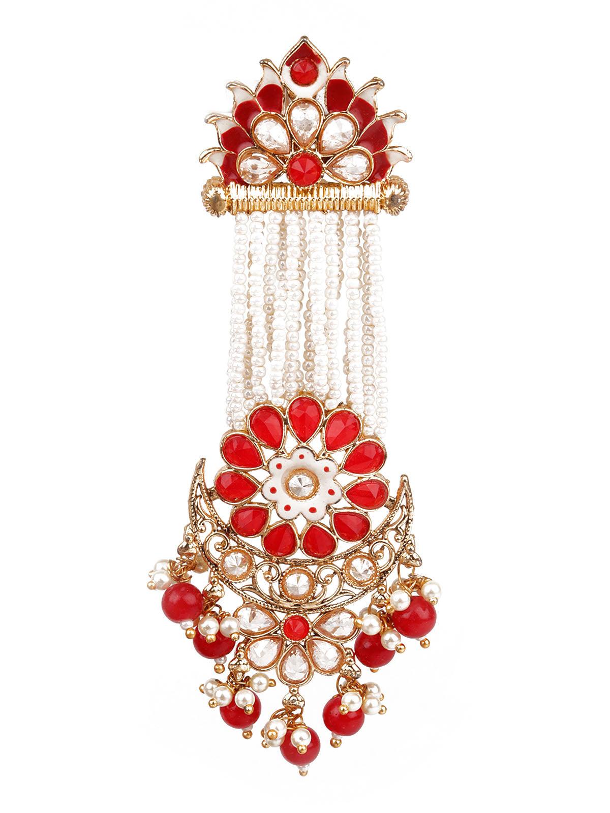 Women's Designer Red And Gold Chandbali Earring