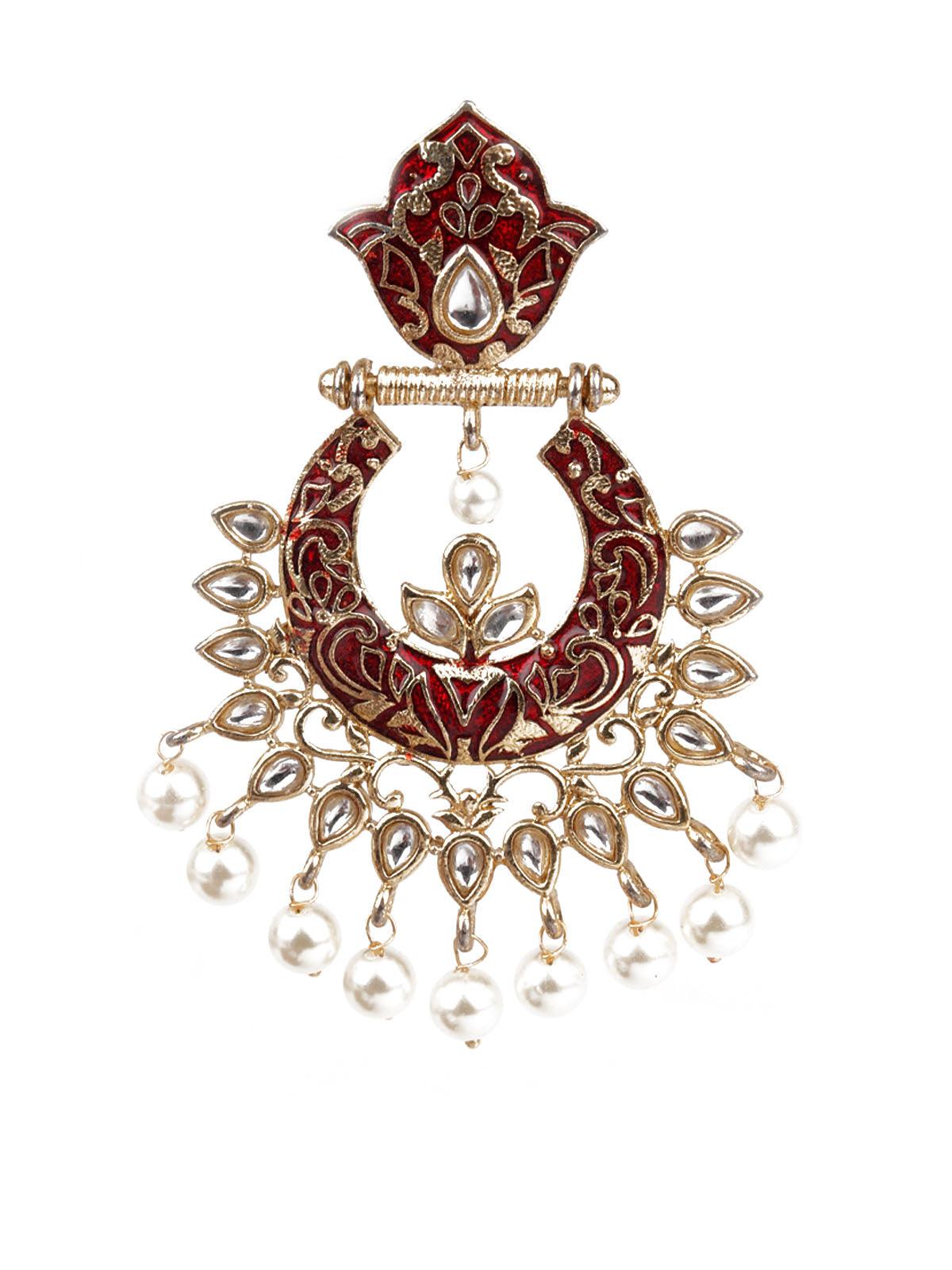 Women's Designer Red And Gold Chandbali Earring