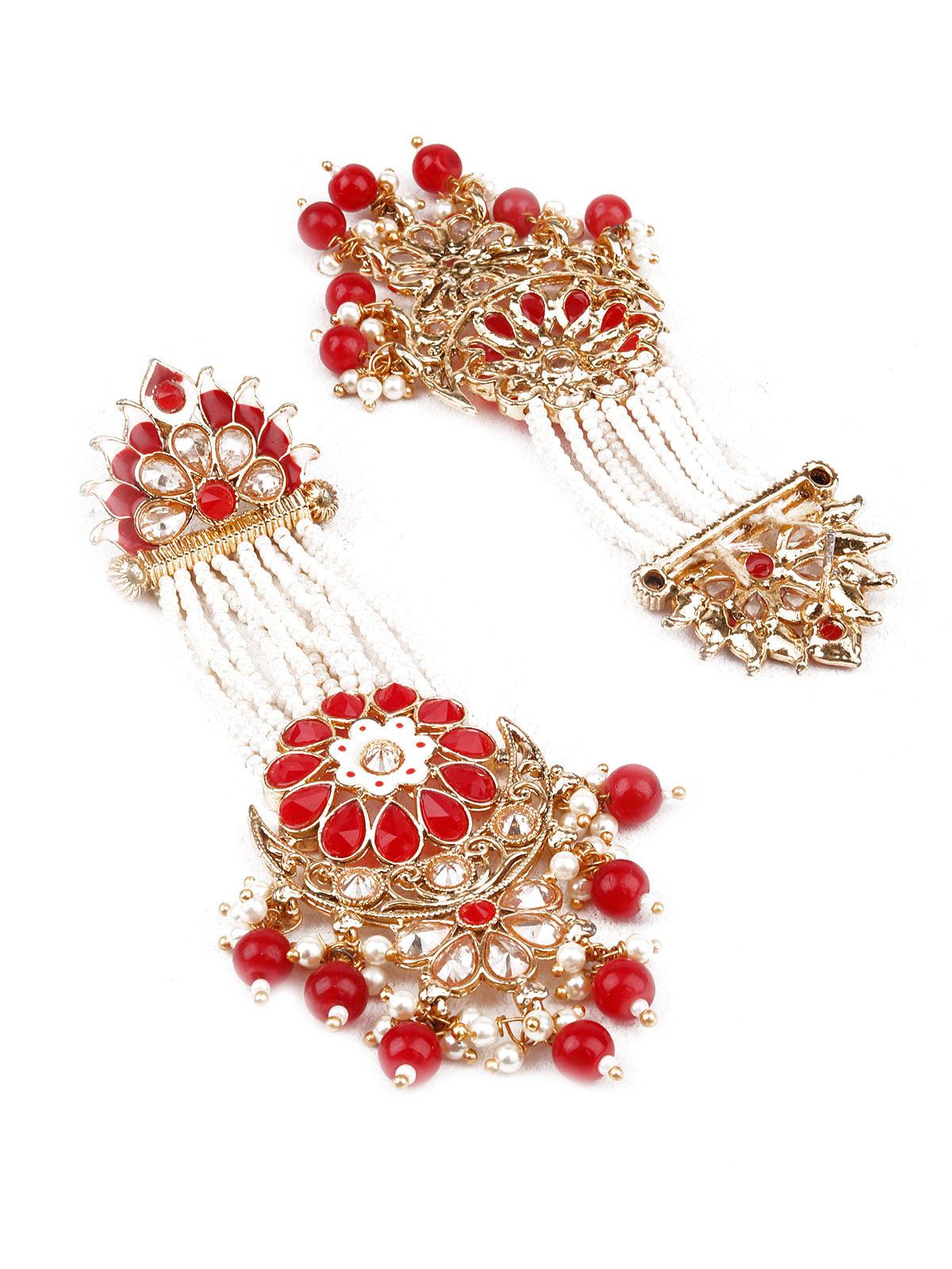 Women's Designer Red And Gold Chandbali Earring