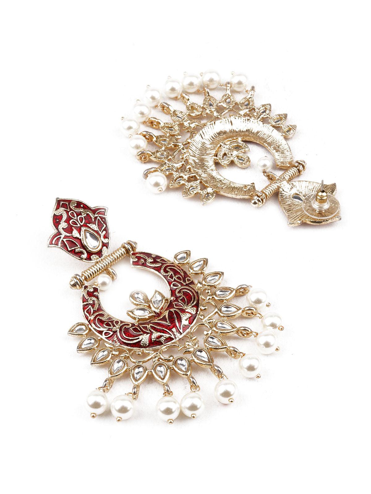 Women's Designer Red And Gold Chandbali Earring