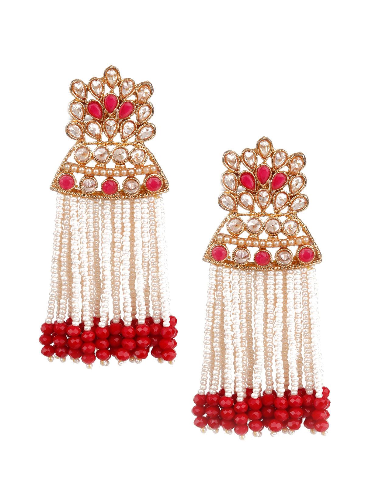 Women's Designer Red And Gold Dangle Earring