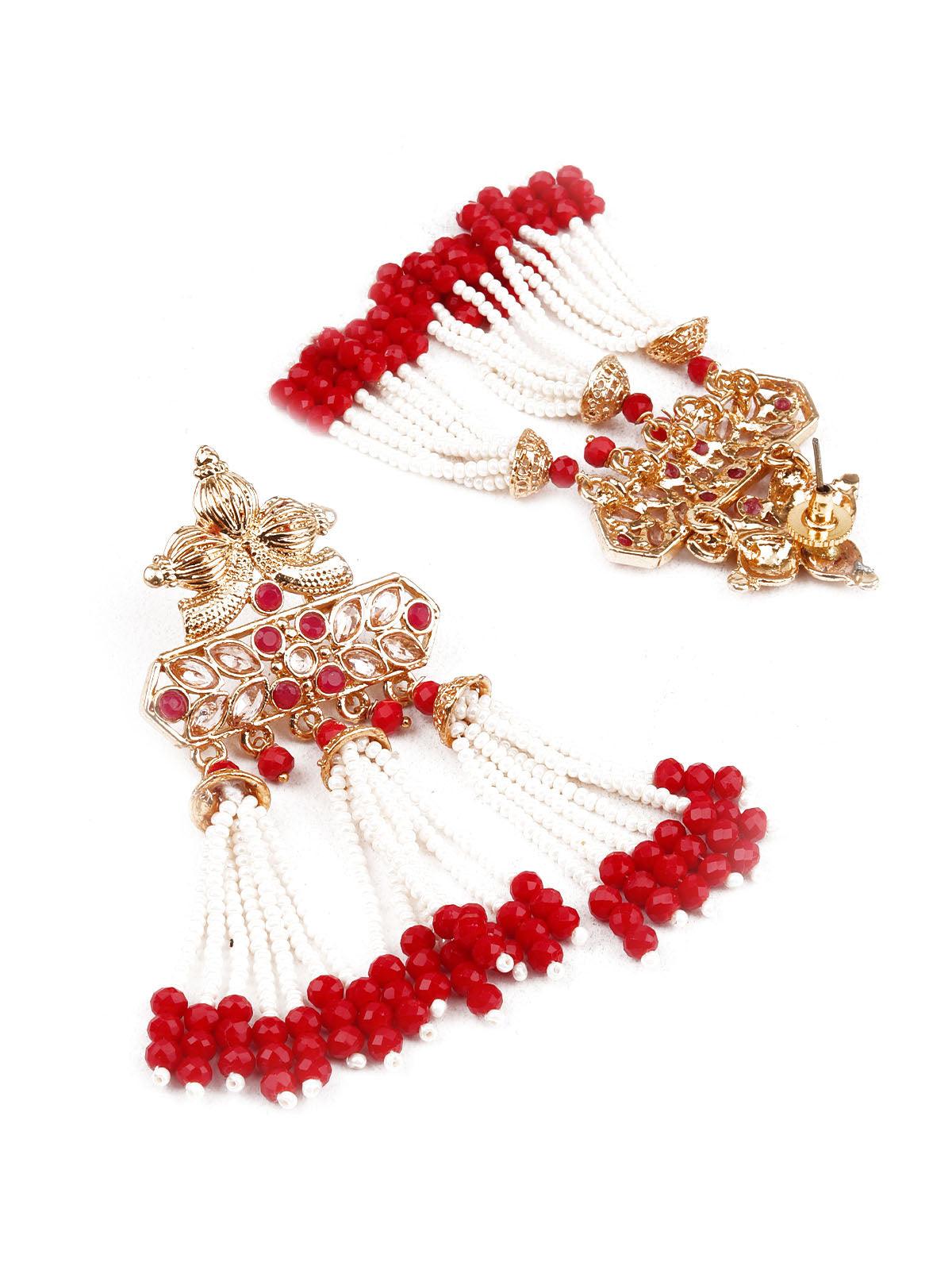 Women's Designer Red And Gold Dangle Earring