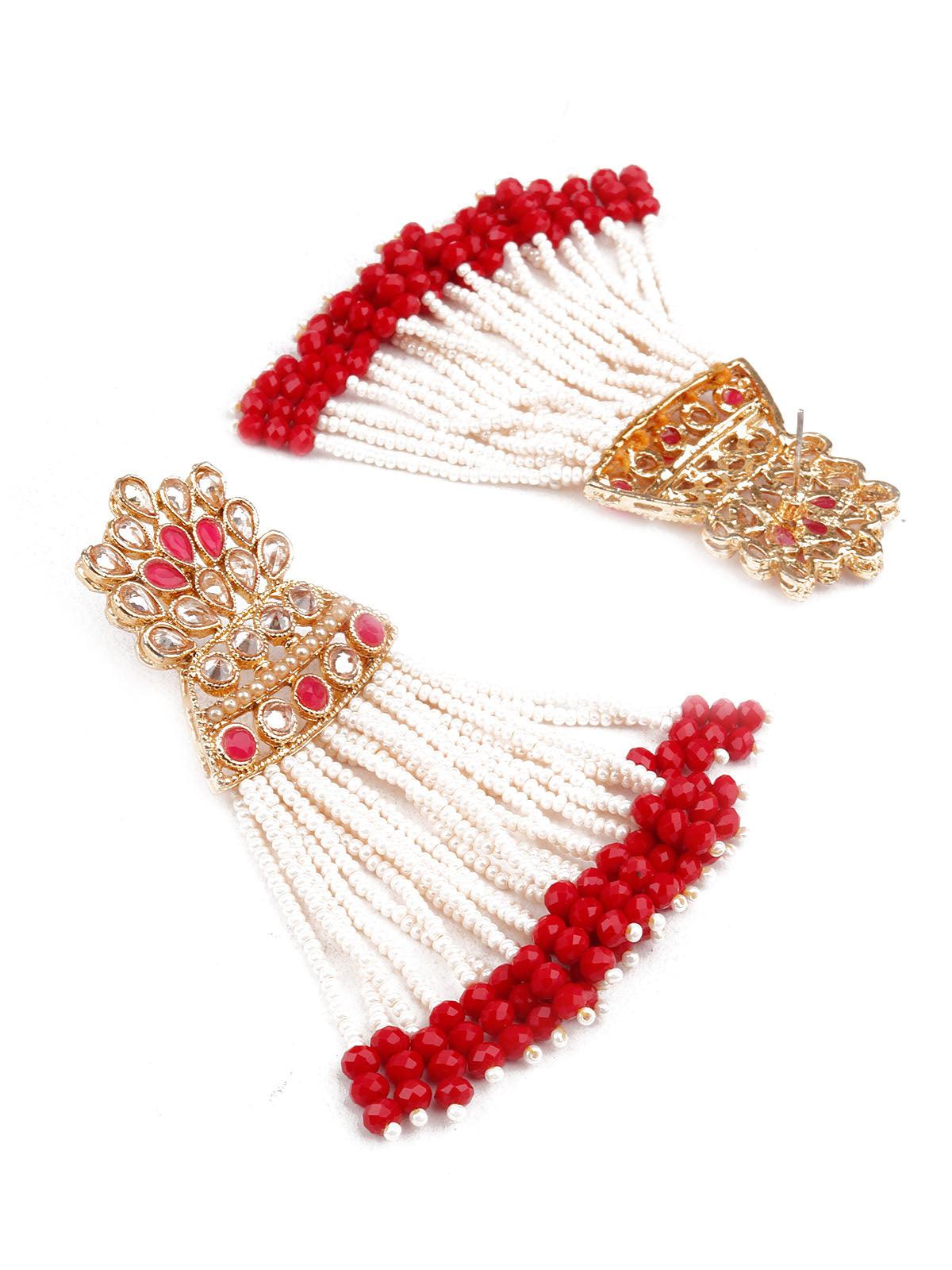 Women's Designer Red And Gold Dangle Earring