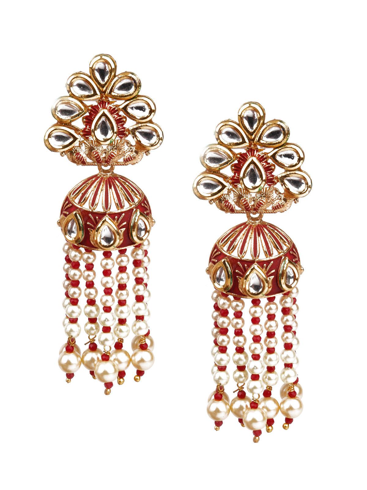 Women's Designer Red And Gold Jhumki Earring