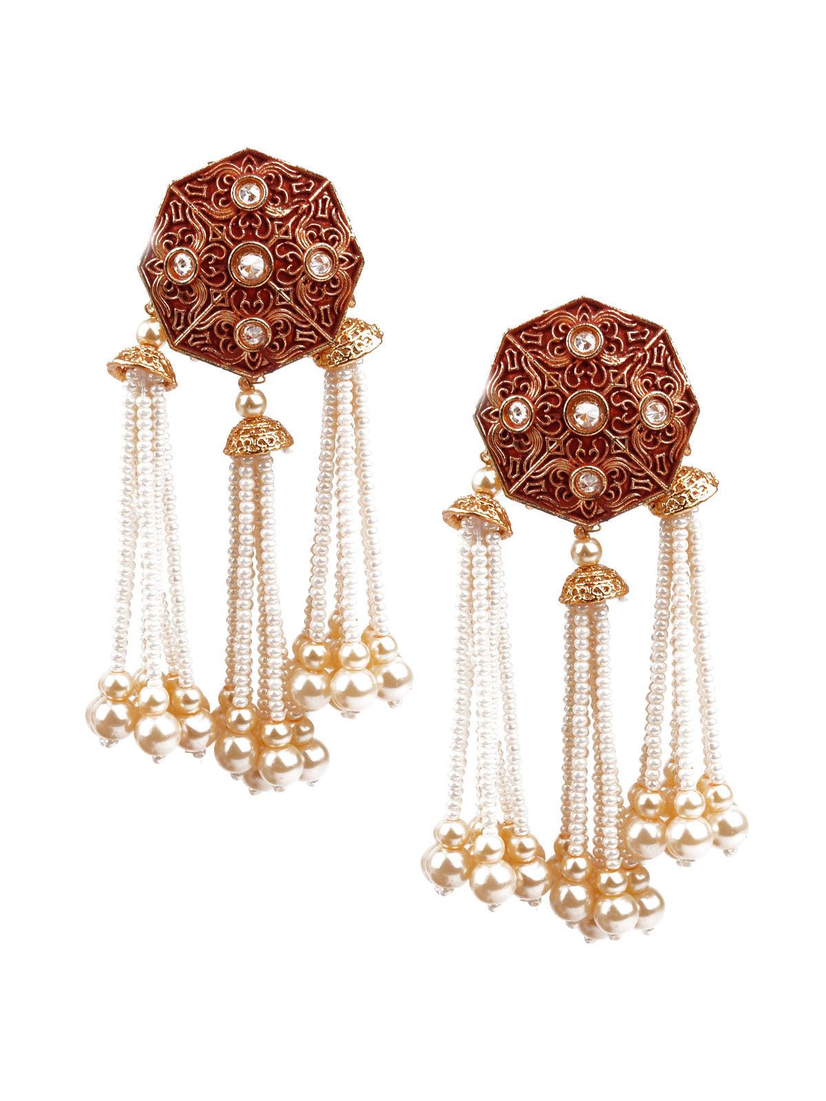 Women's Designer Red And Gold Tasseled Dangle Earring