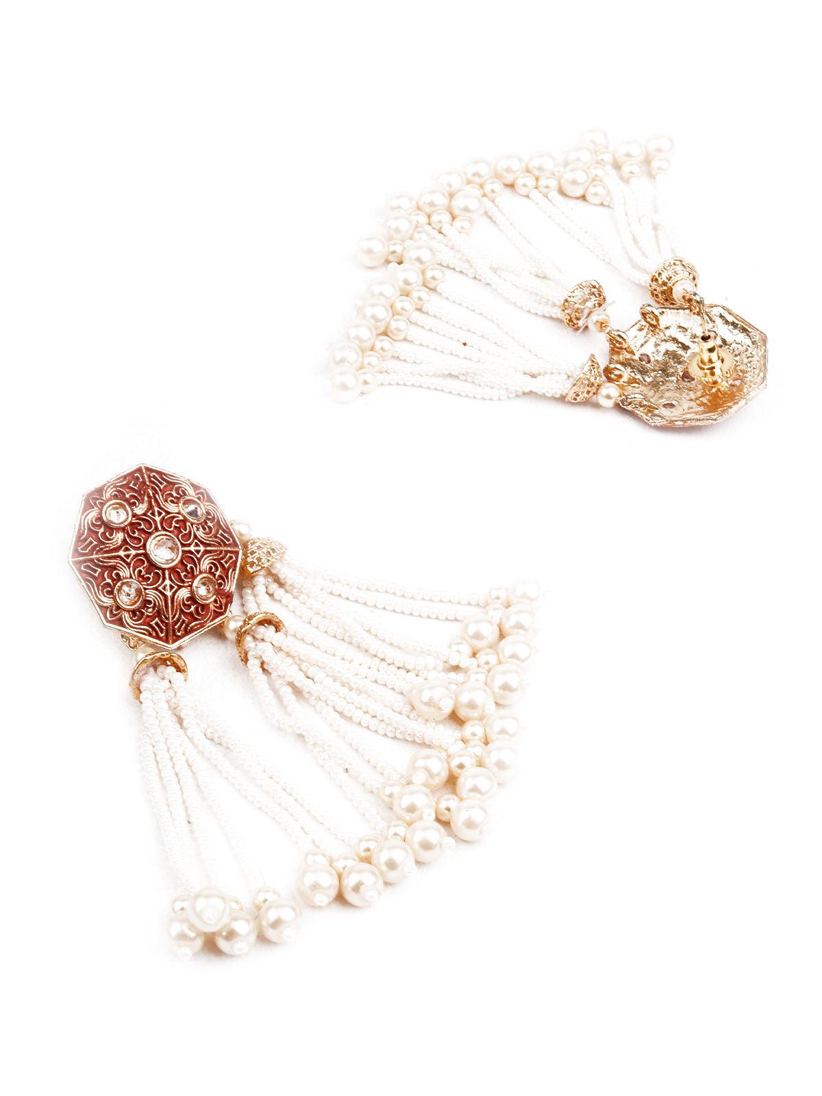 Women's Designer Red And Gold Tasseled Dangle Earring